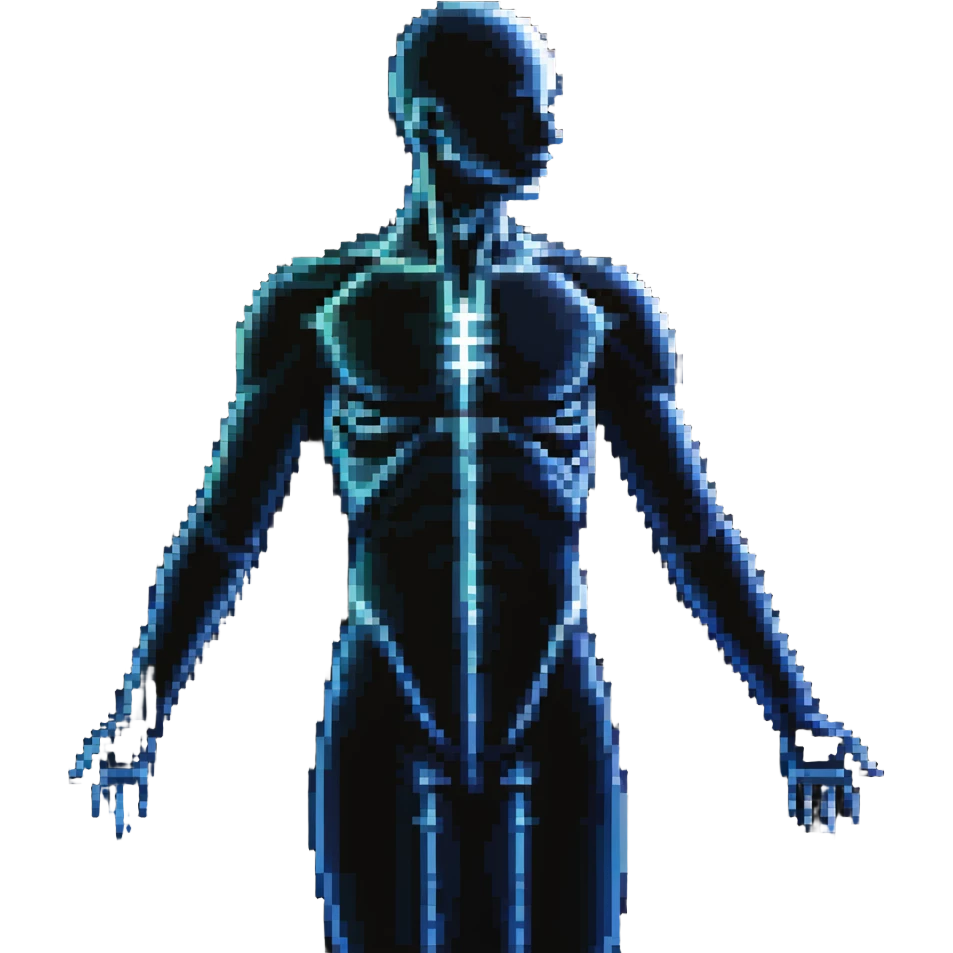 Human body silhouette with digital 3D scanning grid lines covering it, futuristic body scan emoji