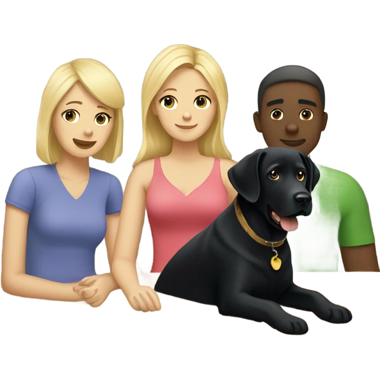 Black Labrador retriever with blonde haired woman and long black haired man  emoji