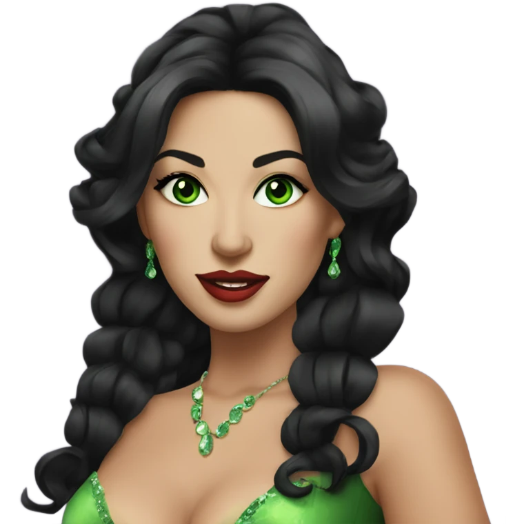 Burlesque dancer in winter costume with black hair and green eyes emoji