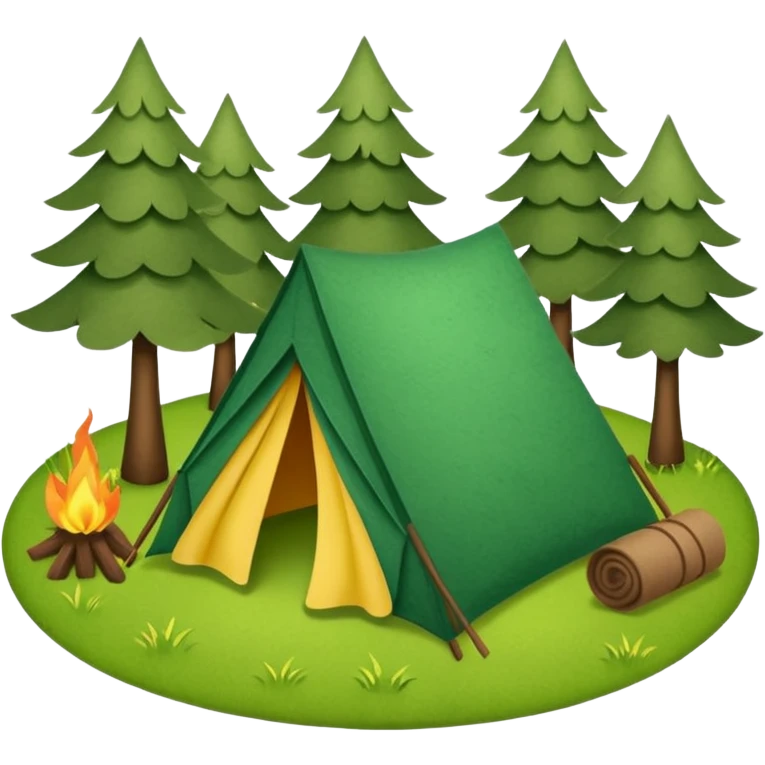 Camp site of grass made of felt texture, scrapbooking style, transparent background emoji