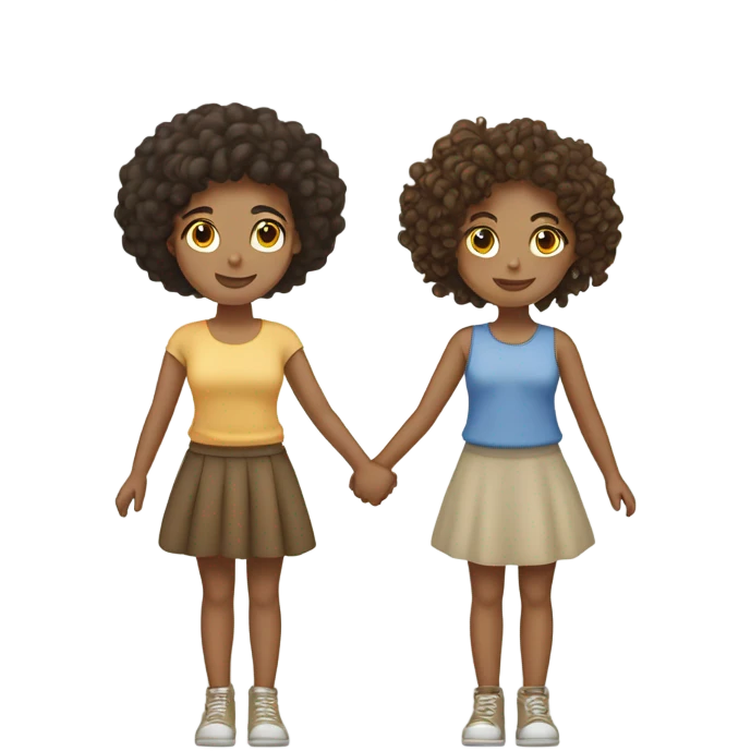Full body, Two girls holding hands light skin  one  with a curly bun and one  with curly hair emoji