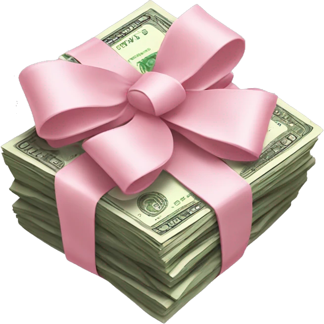 stack of money wrapped in a light pink bow emoji