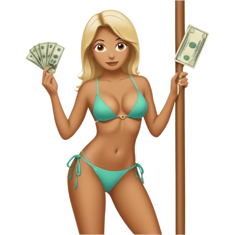 A stripper on a stripping pole with money emoji