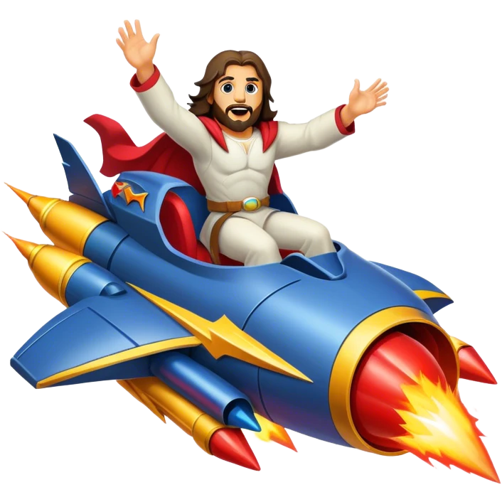 jesus riding a rocket batmobile boom!  emoji