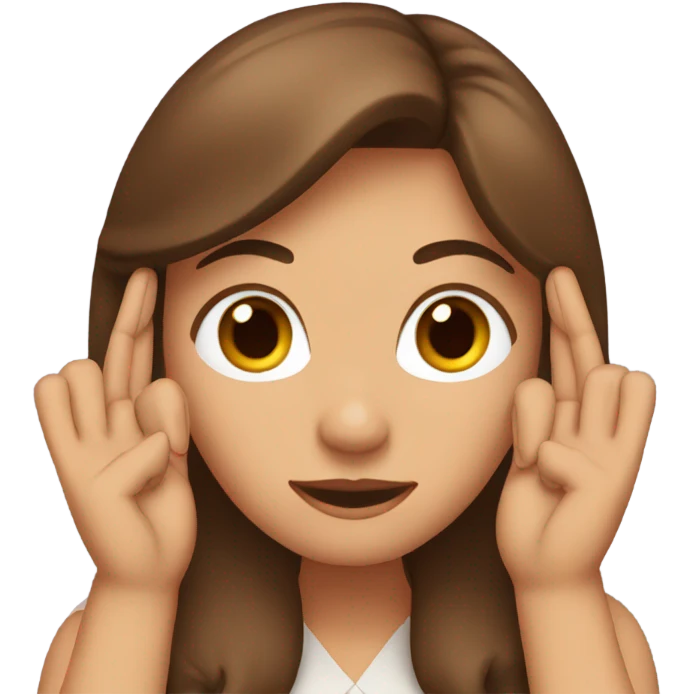 Brown haired woman with fingers in her ears emoji