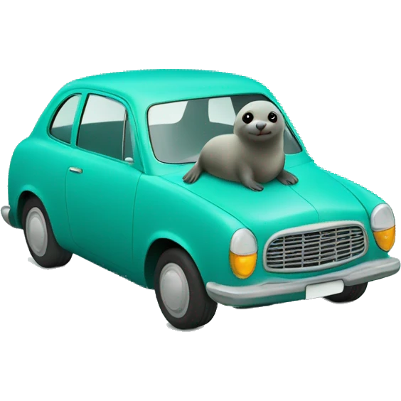 teal seal sitting in teal car emoji