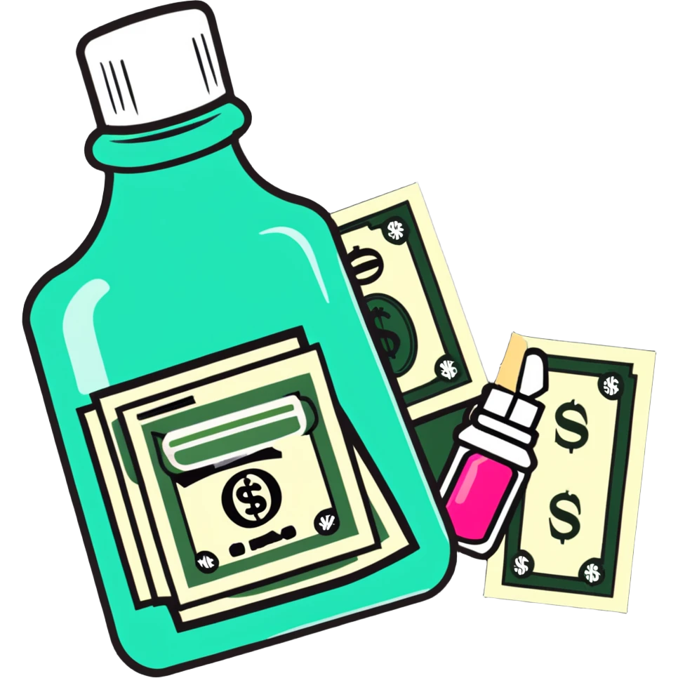 price tag with a few dollar bills and a bottle of nail polish emoji