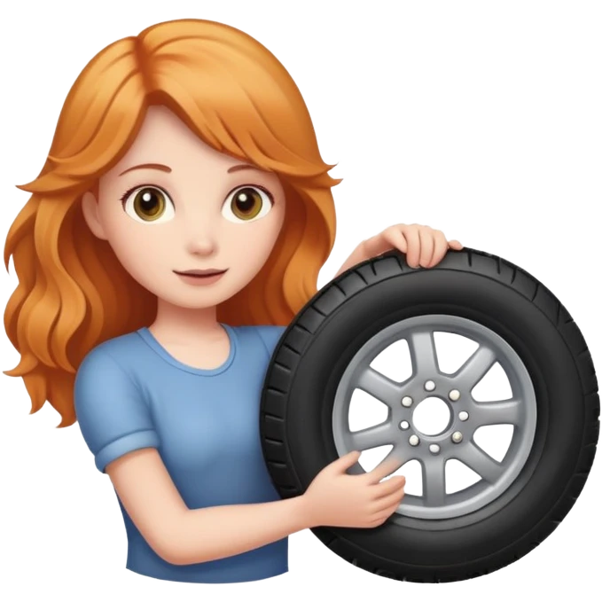 Strawberry blonde girl holding a tire emoji