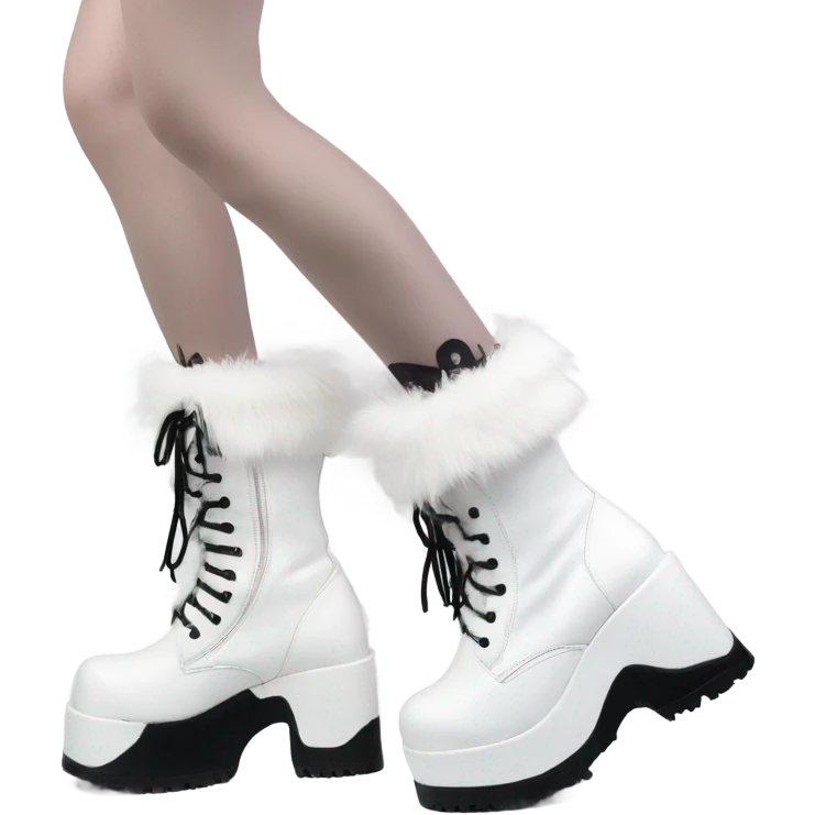 Platform Demonia High boots white fur emoji