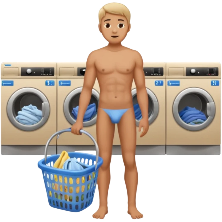 full view of a naked man in a laundromat emoji