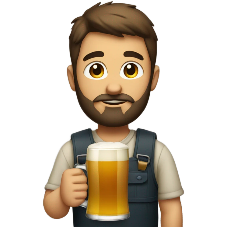 bearded boy gazing forward with beer emoji