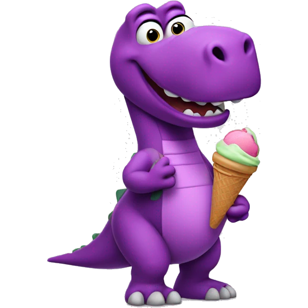 Barney the dinosaur holding a ice cream in one hand emoji