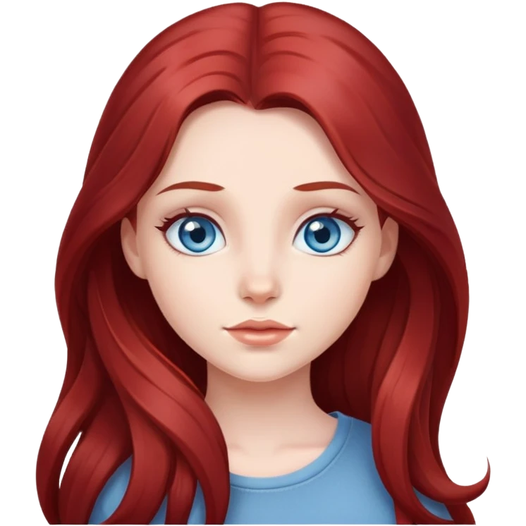 Cute pretty girl with long dark red hair and blue grey eyes emoji