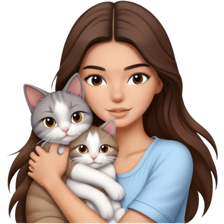 Kendall Jenner long hair with summer outfit hug one grey white cat emoji