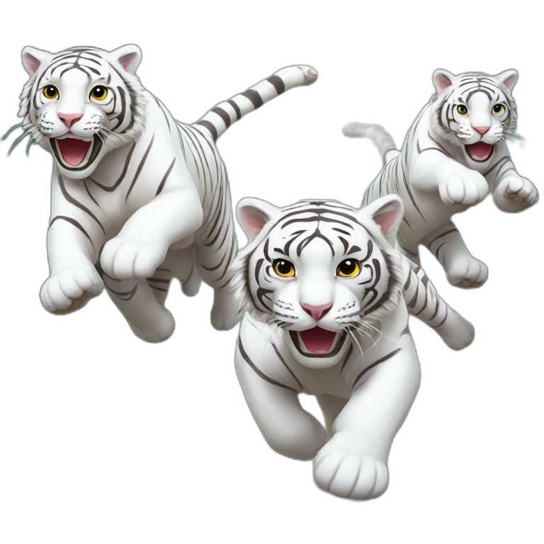 3 white tigers running to the left from right emoji