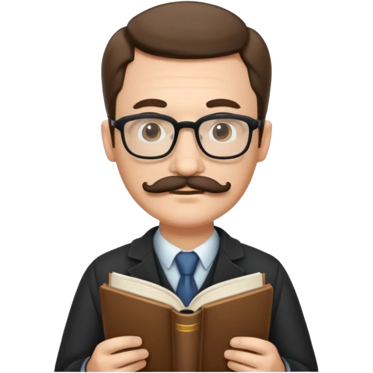 gentleman with moustache holds a book and reads it emoji