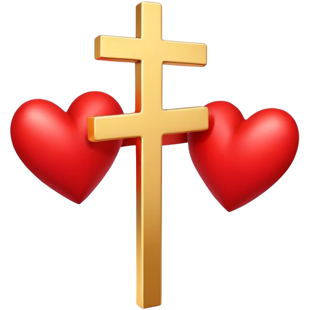 Two red  hearts connected by one simple gold cross  emoji