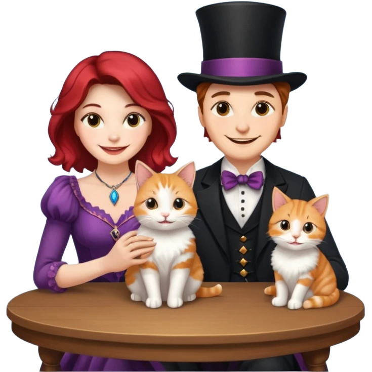 magician couple and their pet cat emoji