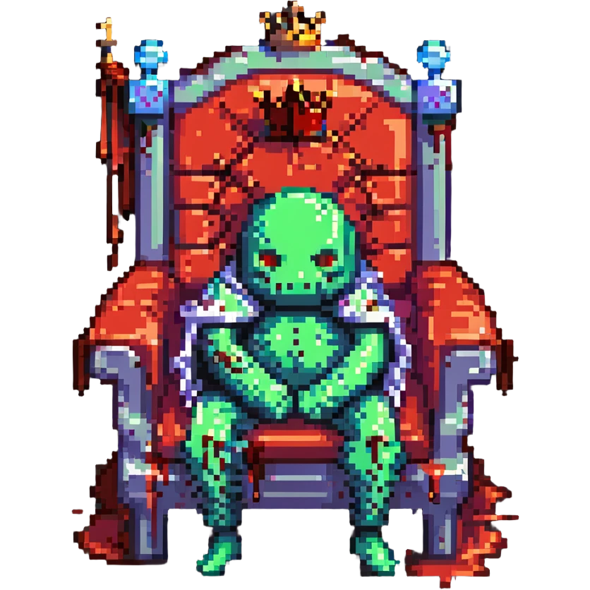 Bloody Minecraft king slime, sitting regally on a throne emoji