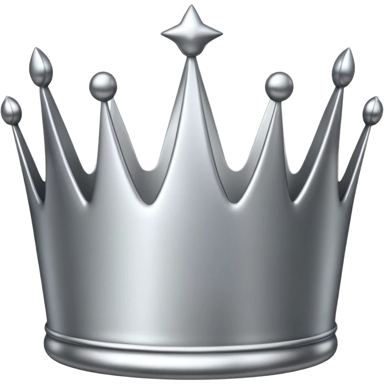 A luxury silver crown emoji, chrome metallic finish, smooth rounded edges, subtle sparkle, polished reflective surface, cute proportions, iOS emoji style, centered on a clean white background, soft studio lighting, no outlines emoji
