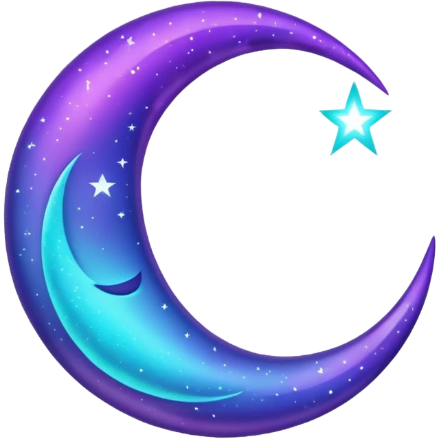 glitter purple and cian crescent moon emoji