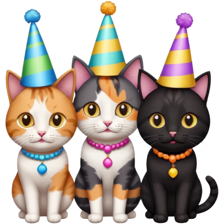 diffrent colours cat  with party hats emoji