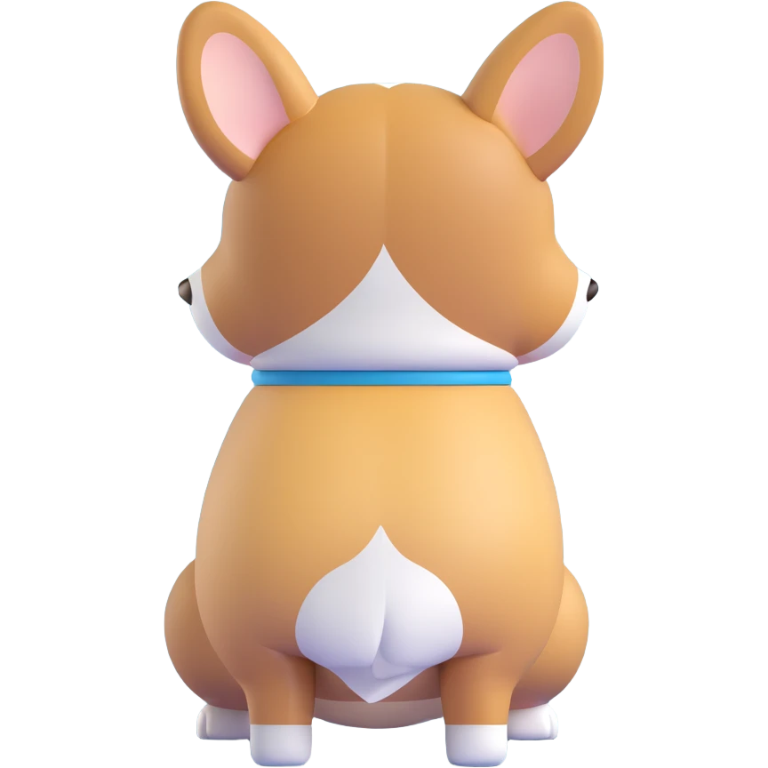 Make the back side of the corgi dog 20% more realistic while keeping the 3D emoji style, no background. emoji