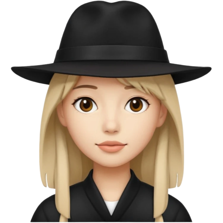 face with a black hat and long side bangs, simple and clear emoji