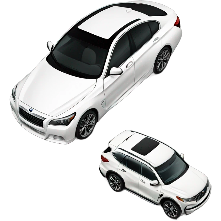 a white bmw parked next to a dark grey infiniti emoji