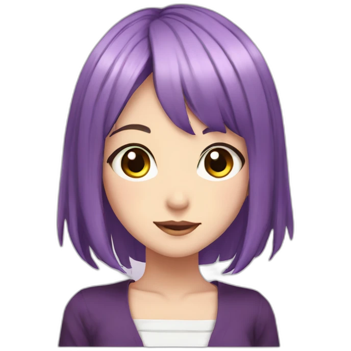 anime girl with purple hair with a white ribbon in it and hazel eyes emoji