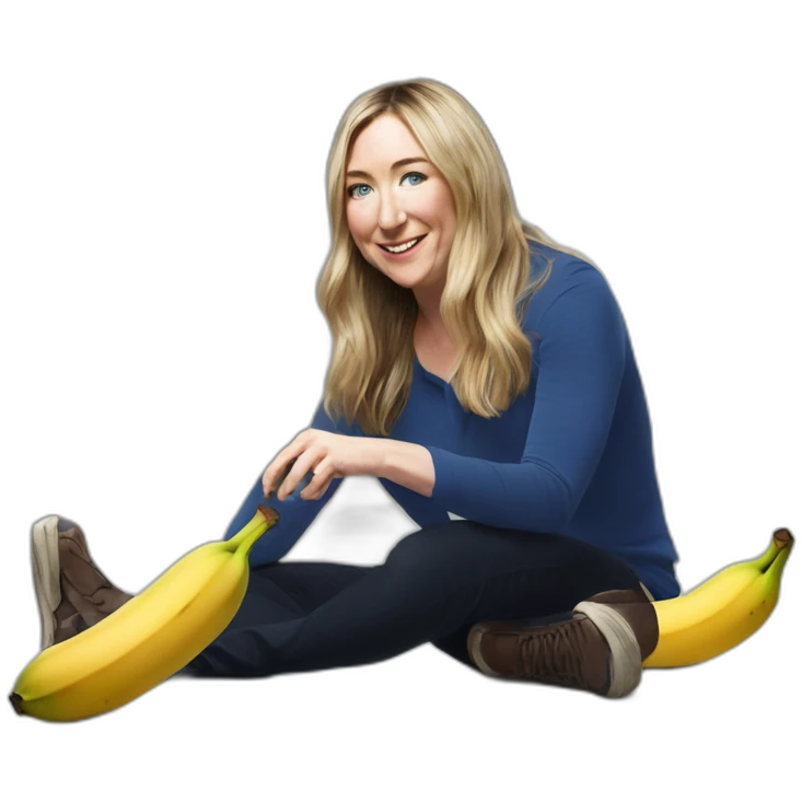 Victoria Coren-Mitchell picking up a banana off the floor emoji