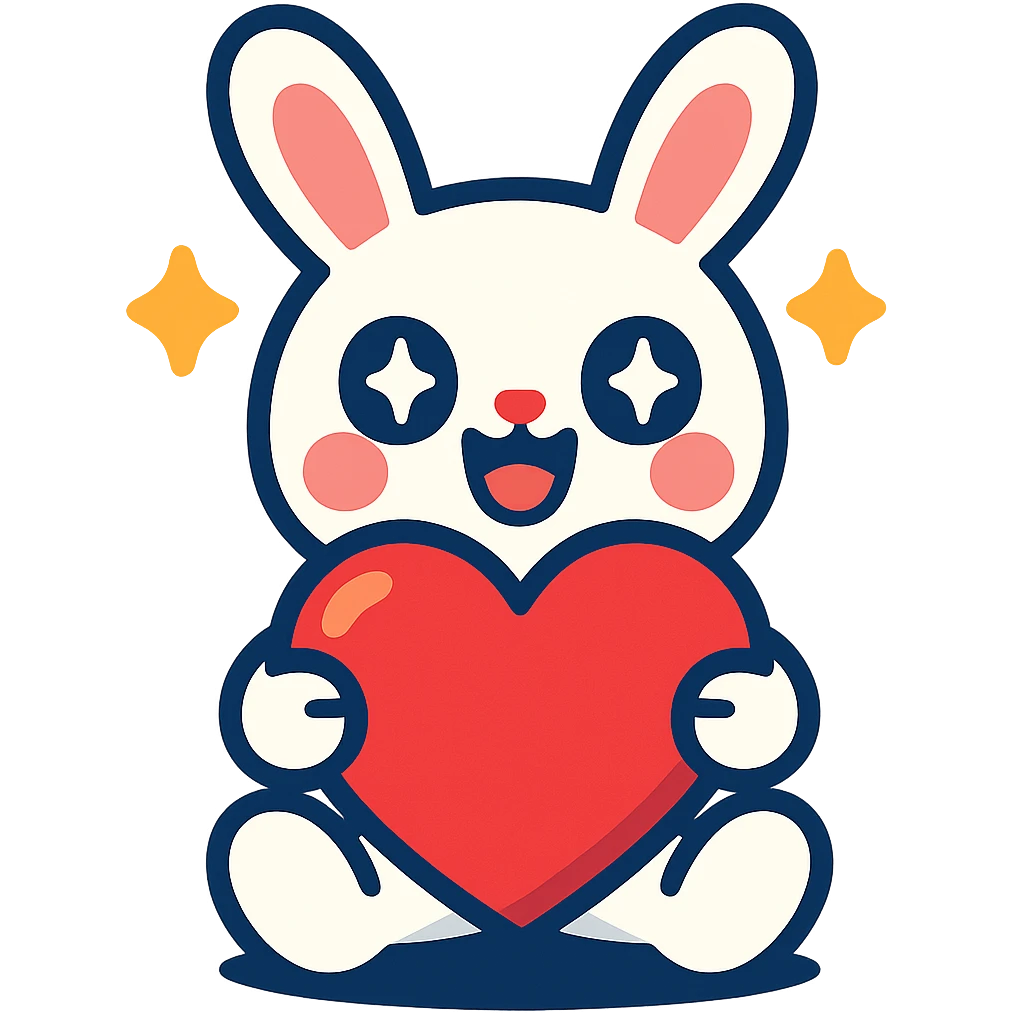 white bunny holding a big heart with sparkling eyes, vibrant-toon style emoji