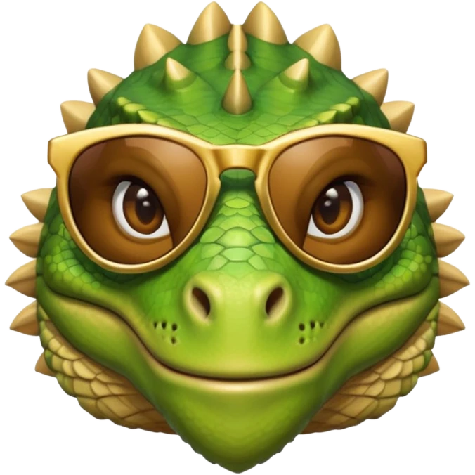 rich capitalist iguana head with golden glossy sunglasses emoji