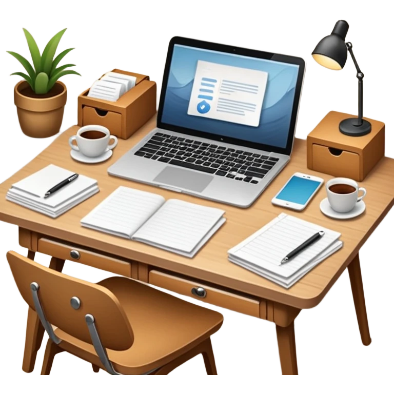 emoji of a cozy desk with a paper and a laptop on it emoji