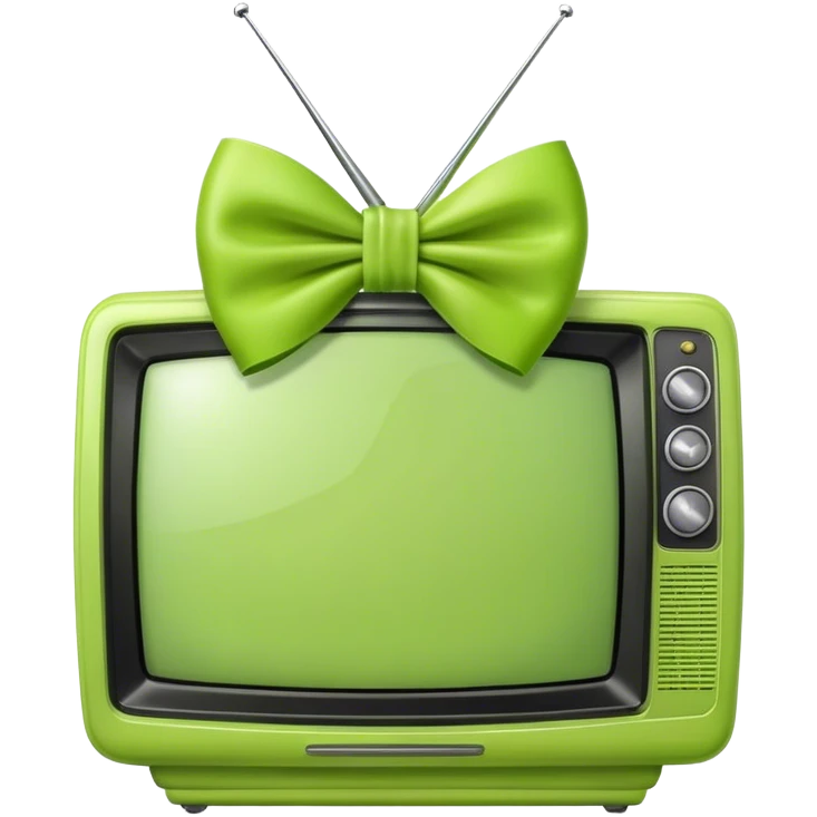 A pistachio green TV with a lime green bow time emoji