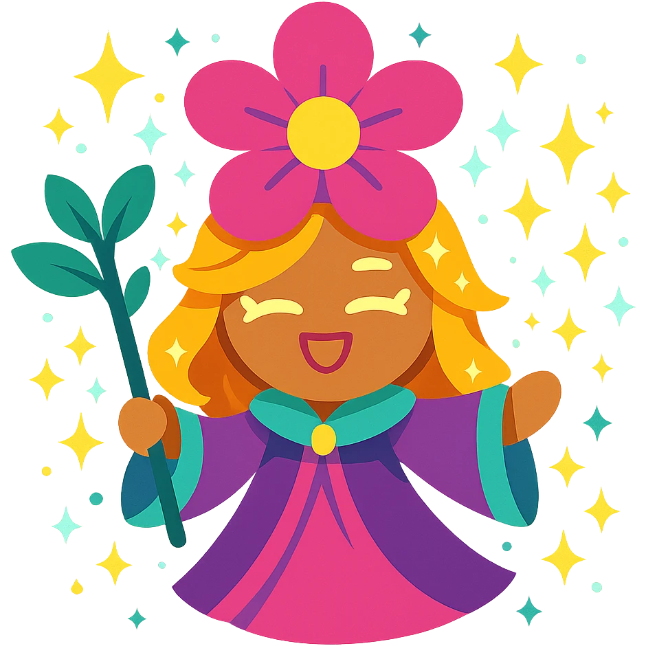 blossom cookie character, fantasy theme, magical aura, sparkling emoji