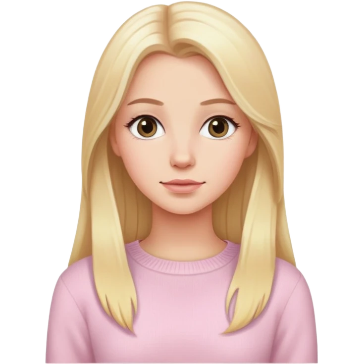 Beautiful white girl with long blonde hair wearing light pink sweater  emoji