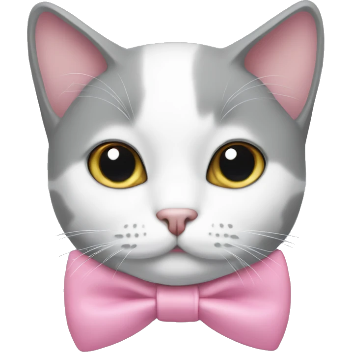 Gray & White Cat with pink bowtie emoji
