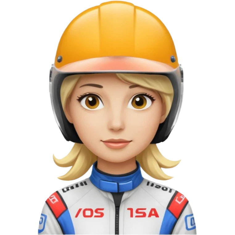 blonde woman with racing outfit emoji