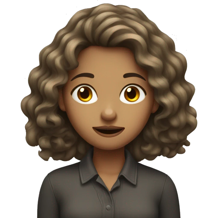 a wavy hair girl, with a quiet hand sign in mouth emoji