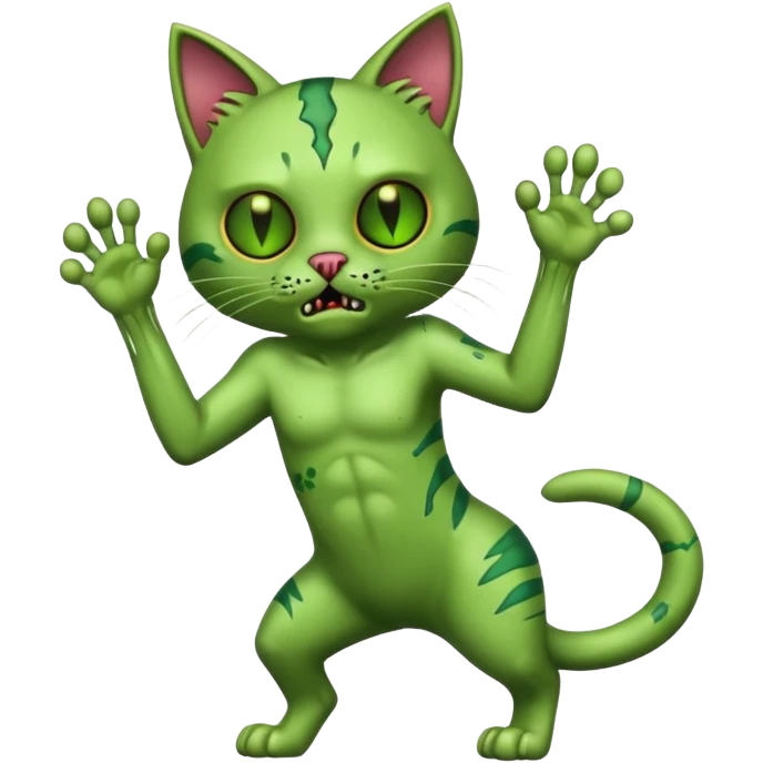 green zombie cat full body with action pose emoji