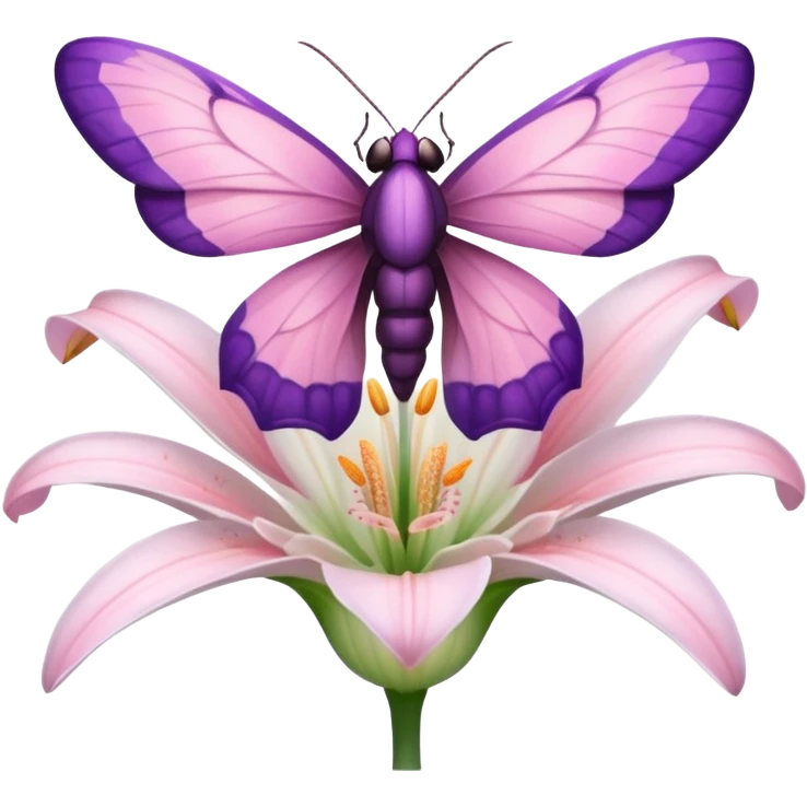 Композиция из моли и цветка — маленькая моль, сидящая на лепестке ночного цветка лилии. Цвета: пастельные, с акцентом на розовый и фиолетовый. Отражает гармонию с природой. emoji