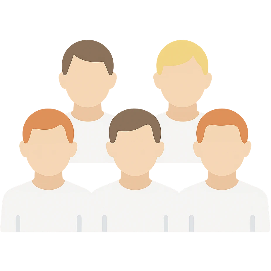 group of 6 men, all with white skin tone, all wearing white shirts, standing together emoji
