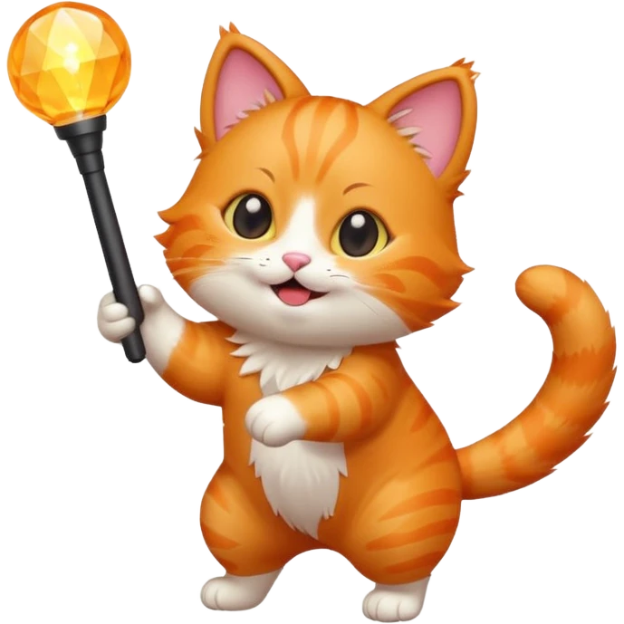 chibi cute orange cat dancing  holding a light stick emoji