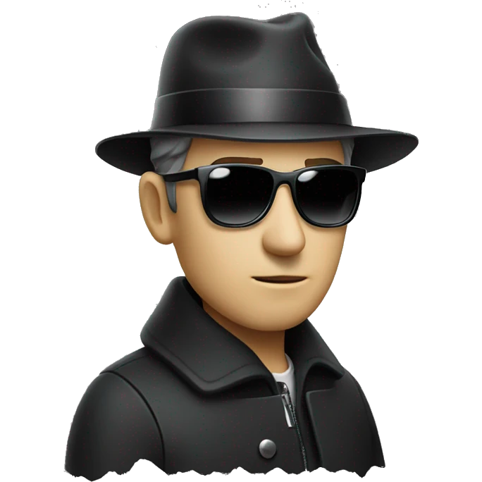 suspicious man with black hat and a coat sunglasses  emoji