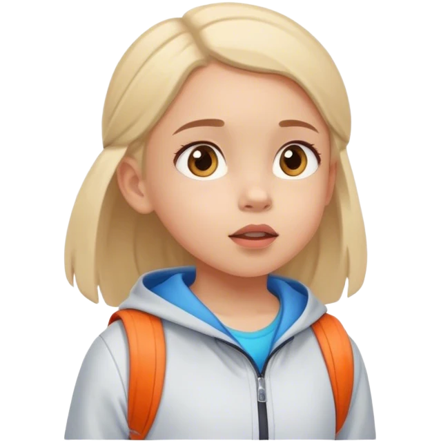 little tourist girl in sports clothes looking up emoji