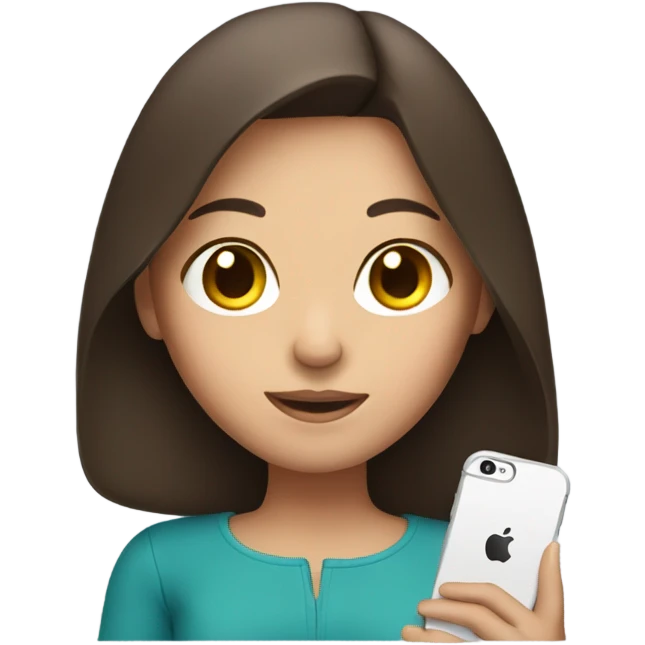 brunette girl with iPhone in hand emoji