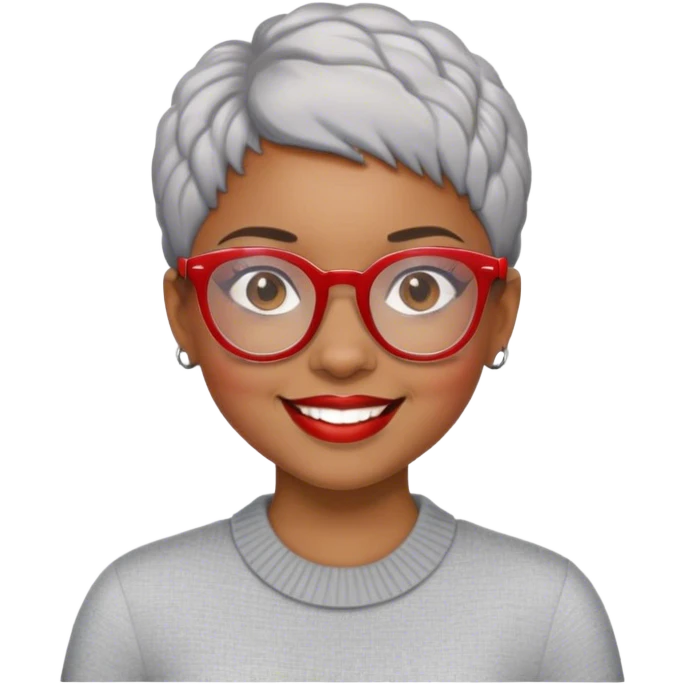 Light skinned Black girl with red glasses short natural gray haircut celebrating Black history month emoji
