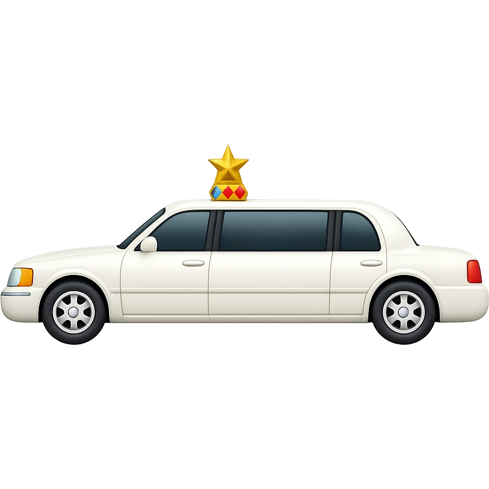 Create a side view of a white limousine in the style of apple emojis, with no background. emoji