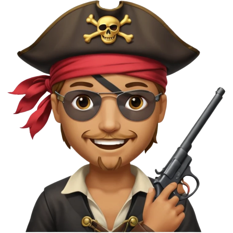 Pirates patch on left eye hoarding a gun emoji